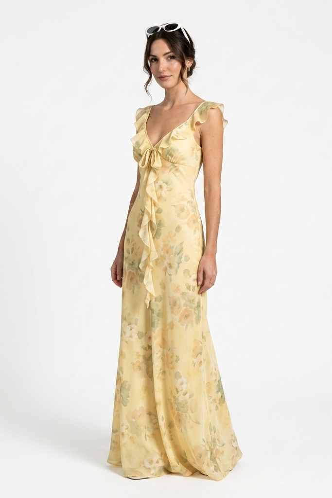 Yellow Ruffled Sleeveless Dress