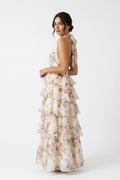 French Resort Style Printed Halter Chiffon Layered Long Dress