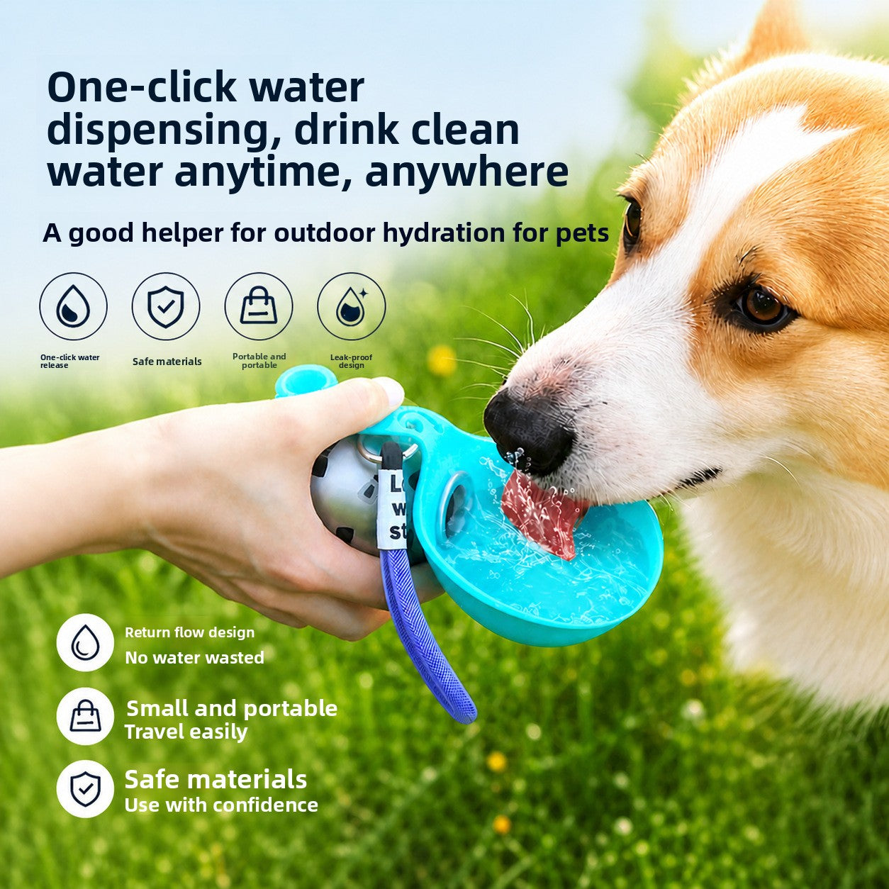 Pet water bottle and bowl set in pink and blue color options