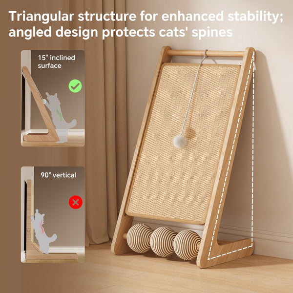 Wooden Sisal Cat Scratcher with hanging balls
