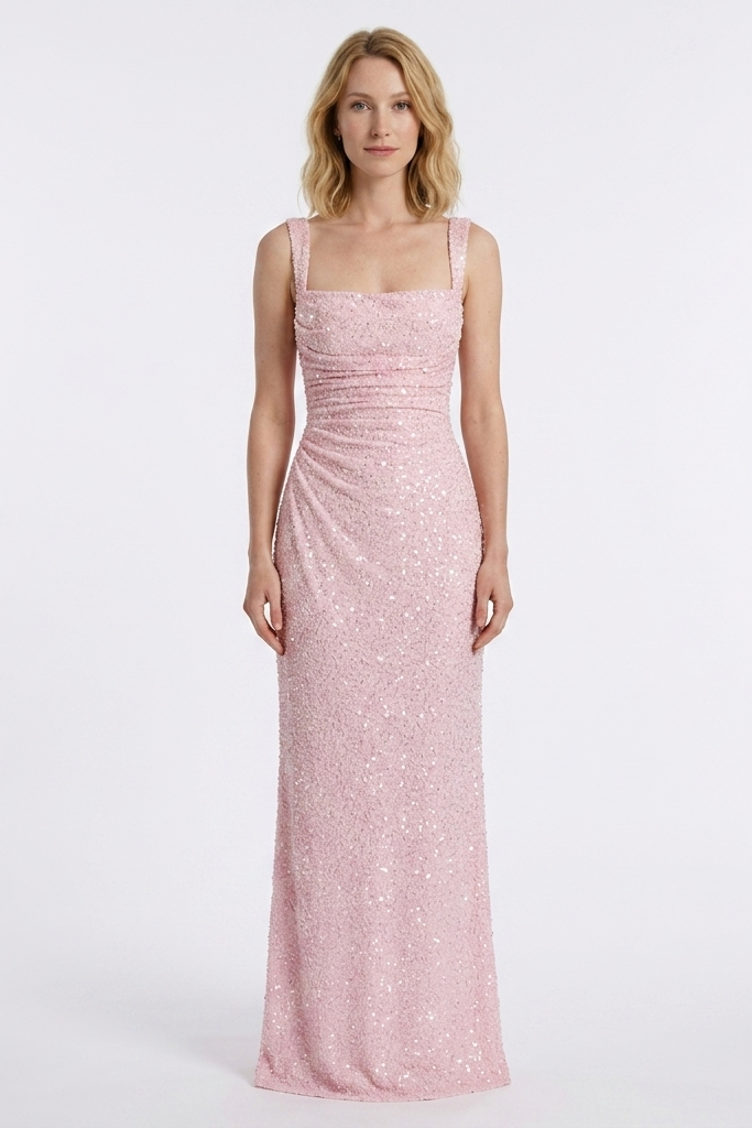 Sequined Sleeveless Tube Top Long Dress with Slit
