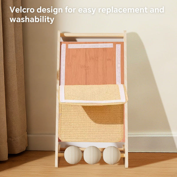 Wooden Sisal Cat Scratcher with hanging balls