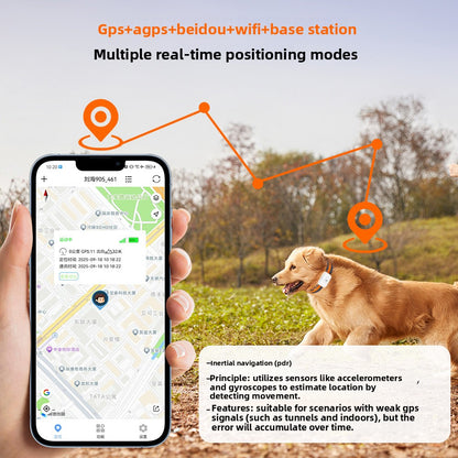 Pet GPS tracker attached to dog collar, lightweight 46mm compact device